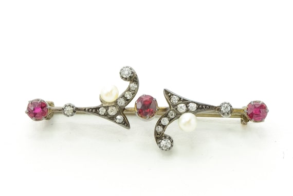 Antique Ruby Diamond Brooch or Convert to Pendant… - image 2