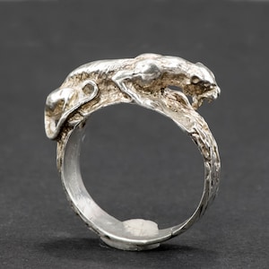 Rustic Sterling Silver Panther Band Ring - Vintage, for Man or Woman, Large Size