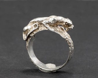 Rustic Sterling Silver Panther Band Ring - Vintage, for Man or Woman, Large Size
