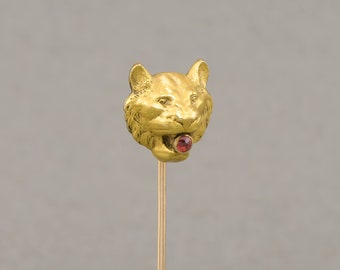 Antique French FIX Tiger Stick Pin - Charming Gold-Filled Art Nouveau Piece