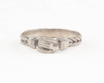 Charming Antique Silver Fede Gimmel Ring from Brittany