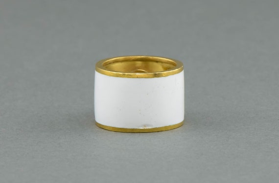 Striking Emerald Wide Gold Band Ring with White E… - image 6