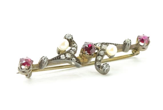 Antique Ruby Diamond Brooch or Convert to Pendant… - image 9