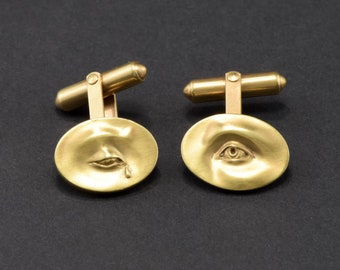 Gabriella Kiss Vintage Gold Eye "Love Token" Cufflinks in 14K Gold - Very Scarce