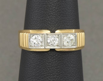 Art Deco Men's Heavy Diamond Wedding Band in 18K Gold and Platinum - Old European Cut Diamonds & Great Design