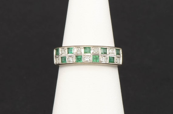 Vintage Emerald & Diamond Double Band Ring in 18K… - image 2