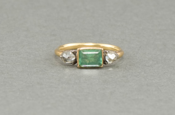 Georgian Diamond & Green Foiled Rock Crystal Ring… - image 3