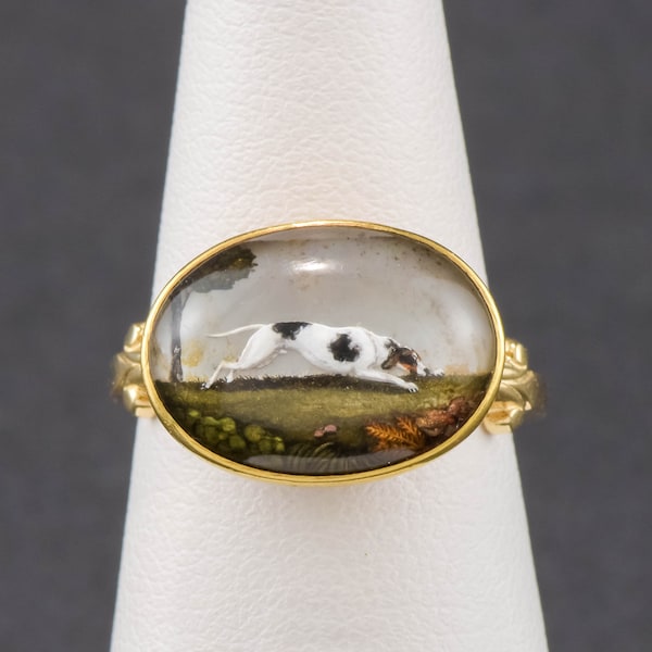 Victorian Essex Crystal Dog Hound Conversion Ring - 18K and 14K Gold