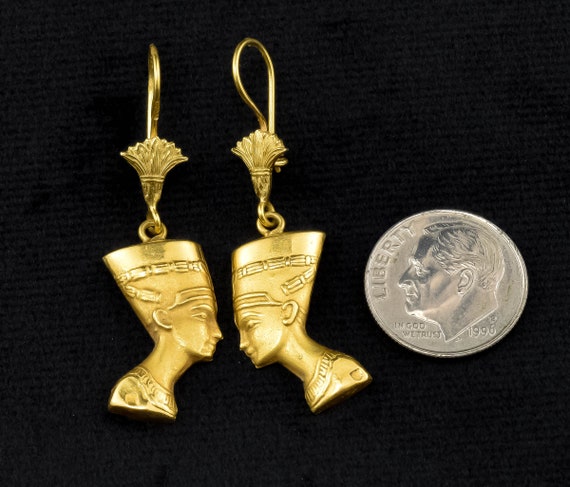 Vintage 18K Gold Nefertiti Egyptian Queen Dangle … - image 3