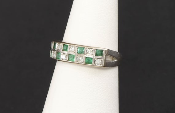 Vintage Emerald & Diamond Double Band Ring in 18K… - image 3