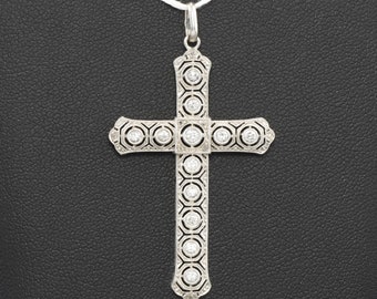 Elegant Art Deco Diamond Filigree Cross Pendant - Beautifully Detailed