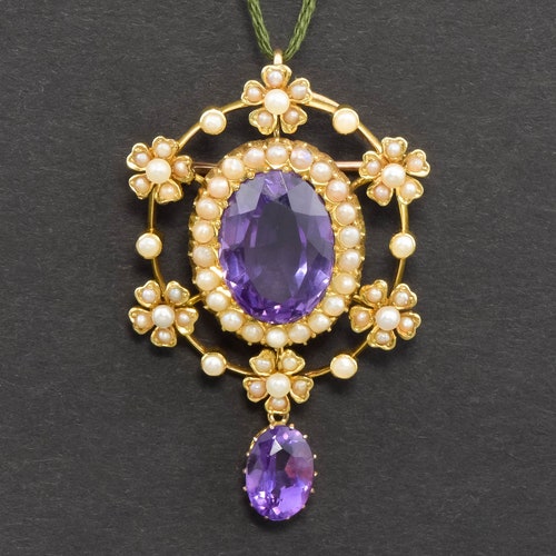 Broche Antique En Or 18k Et 15k Avec Fleurs Et Perles Fines - Bijou Ancien, Occasion