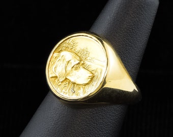 Art Nouveau Dog Signet Ring in 14K Gold, Substantial 13.35 grams