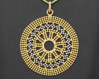 Striking Vintage Large 14K Gold Beaded Mandala Pendant