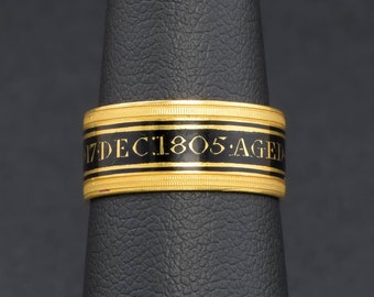 Georgian 22K Enamel Mourning Memorial Band Ring for Lord St. John, 1805 - Amazing Condition with Old Case, Important Maker