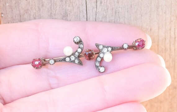 Antique Ruby Diamond Brooch or Convert to Pendant… - image 4