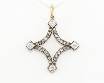 Beautiful Antique Diamond Star Pendant with Peruzzi Cut Diamonds, in Gold & Silver