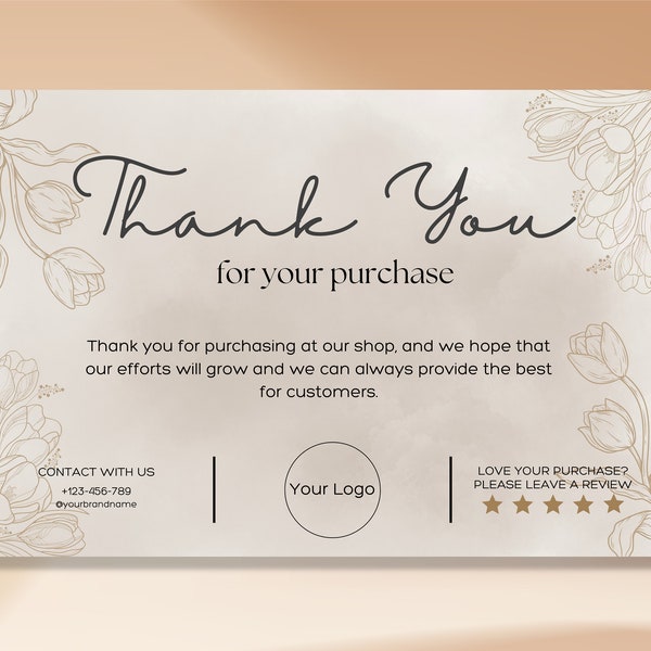 Elegant Tulips Beige Thank You Card - Printable Business Card for Small Business Owners | Digital Template Thank You Card