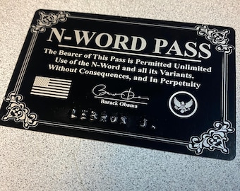 Metal N-WORD PASS| Free Shipping, customizable. meme gift cards, custom laser engraved, metal business cards, metal card, gag gift.