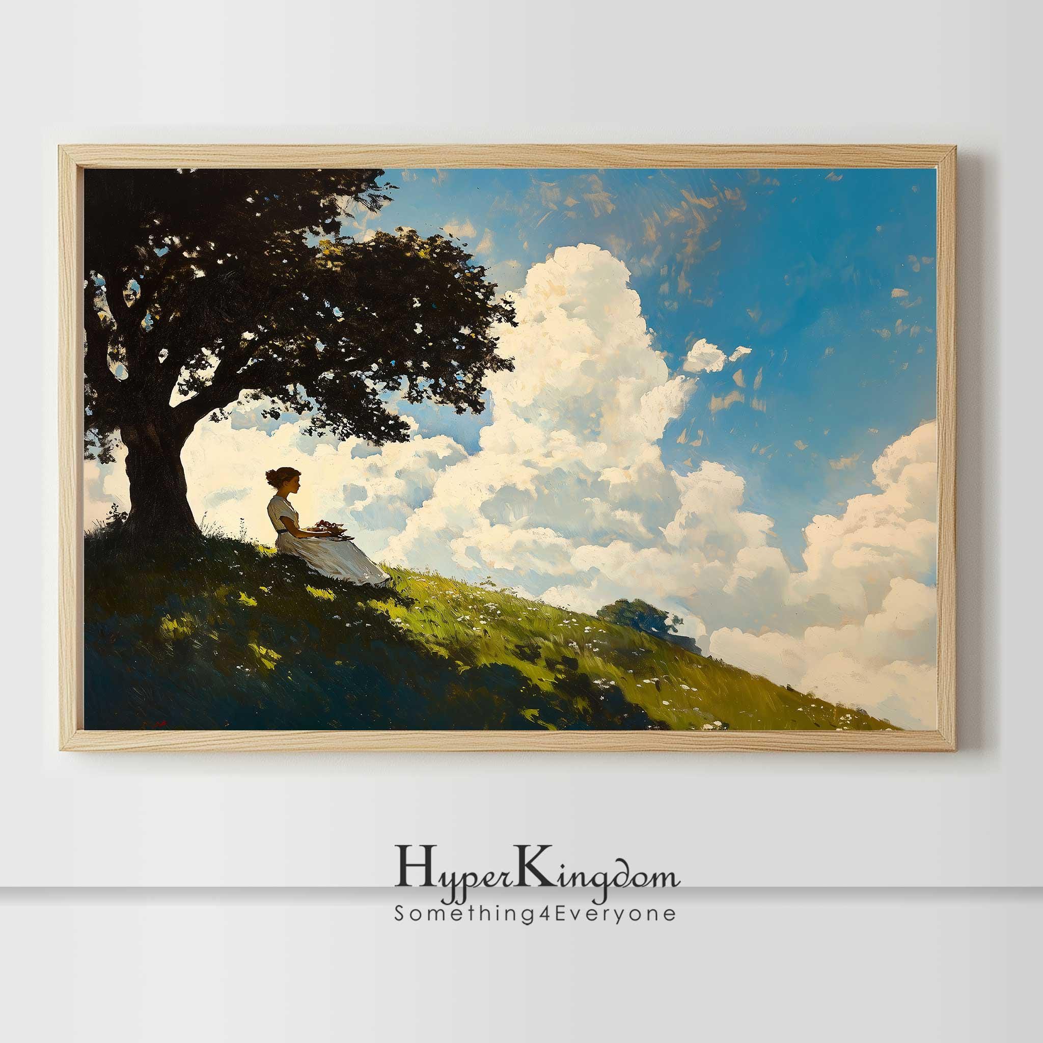 Woman in Nature Oil Painting Print - Peaceful Scenic Art of Girl Under ...