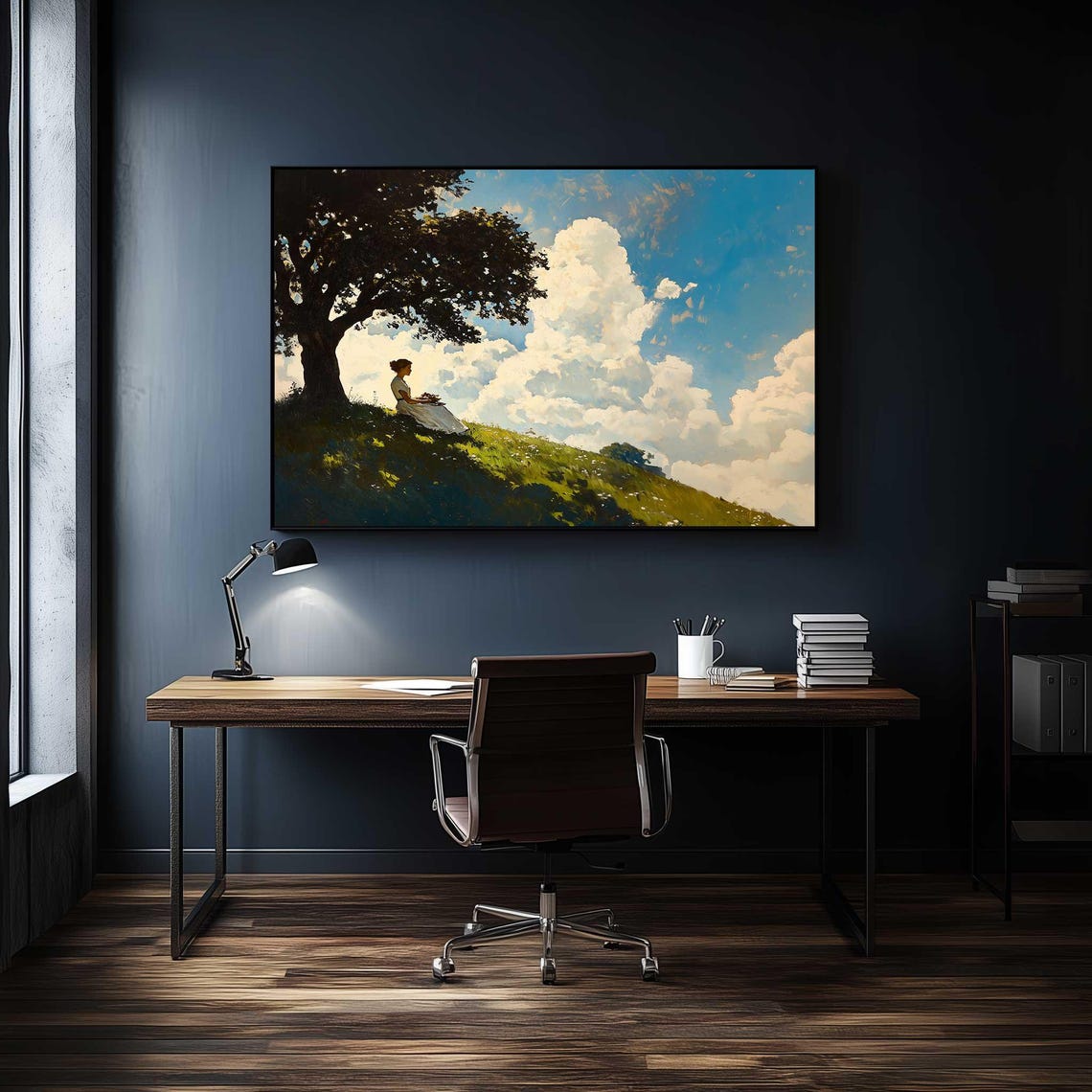 Woman in Nature Oil Painting Print - Peaceful Scenic Art of Girl Under ...