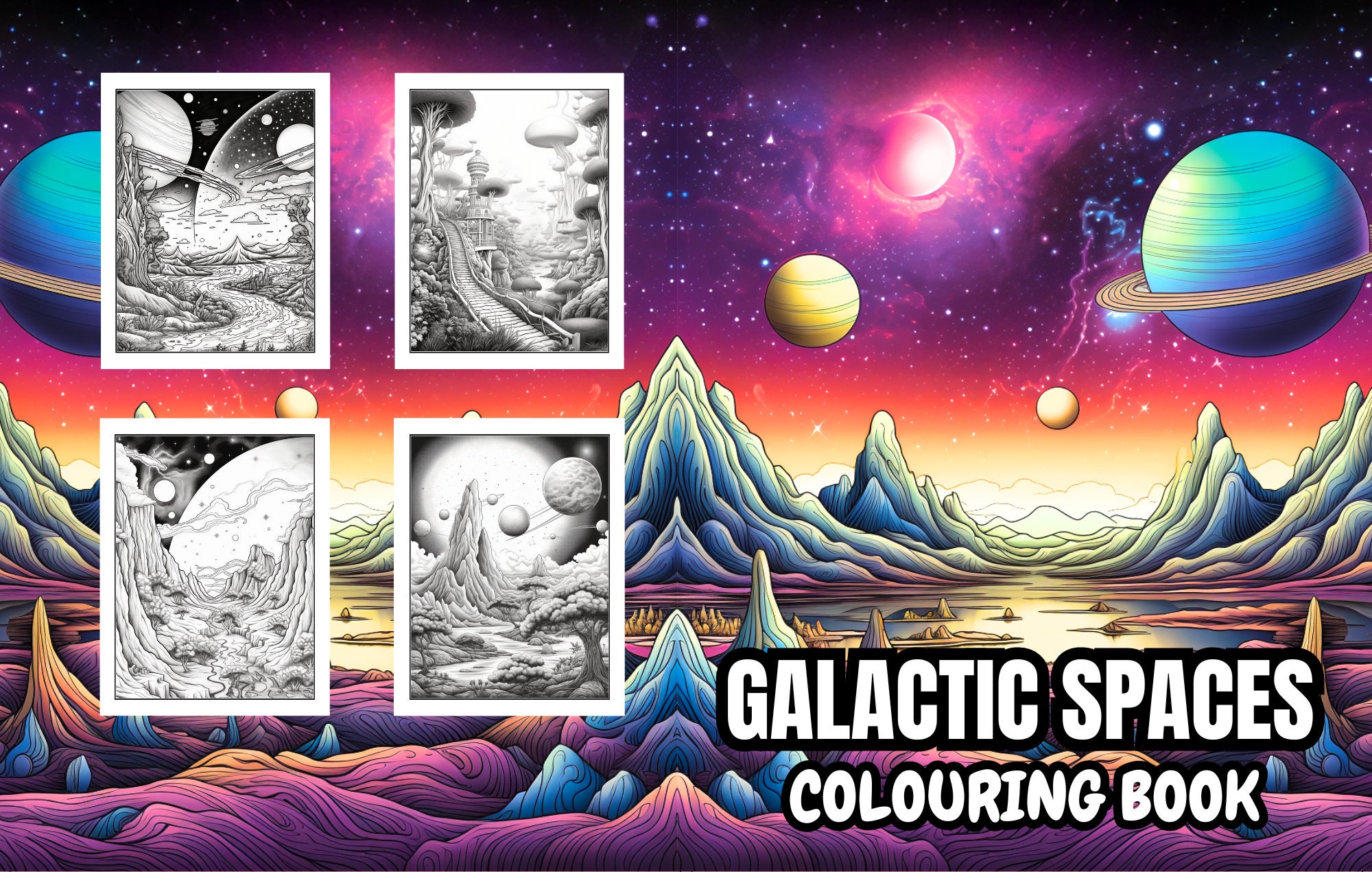 Galactic Landscape Coloring Pages / Printable Coloring Book for Adults ...