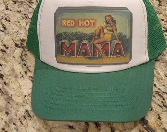Widespread panic red hot mama trucker hat Green Yellow Black