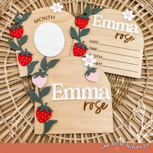 Strawberry Baby Announcement Sign Custom Baby Name Sign Summer Baby Announcement Baby Milestone Sign Birth Stat Sign Hospital Birth Sign