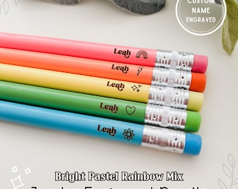 Personalized Jumbo Pencils for Kindergarten My first pencil, Custom Bright Pastel Pencils Engraved Preschool Teacher, Pre-k Teacher, TK