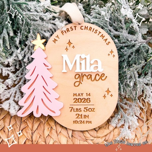 Personalized Baby Ornament Gift for Christmas My First Christmas Custom Name Ornament New Baby Gift Baby Stats Acrylic Wood Ornament