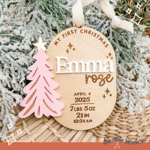 Personalized Baby Ornament Gift for Christmas My First Christmas Custom Name Ornament New Baby Gift Baby Stats Acrylic Wood Ornament