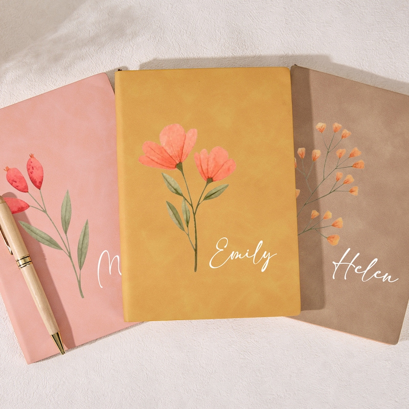 🎀Free Personalization🎀🎁Buy 2 FREE SHIPPING🎁Birth Month Flower Personalized Name Notebook, Birth Month Travel Journal, Diary for Women, Mom Gift, Sentimental Gift, Gift for Daughter