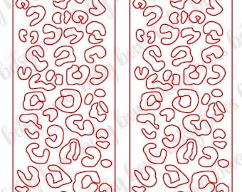 Op de afbeelding: Een naadloos patroon met een rode luipaardprint op een witte achtergrond. Het patroon bestaat uit herhalende luipaardvlekken in verschillende maten.