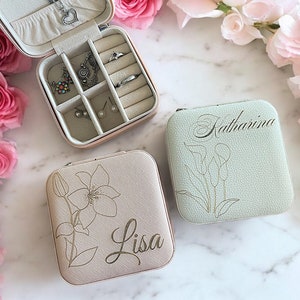 personalisierte Schmuckschatulle - Geburtsblume / Name - ideal für die Organisation auf Reisen, Geschenkidee, Weihnachtsgeschenk individuell