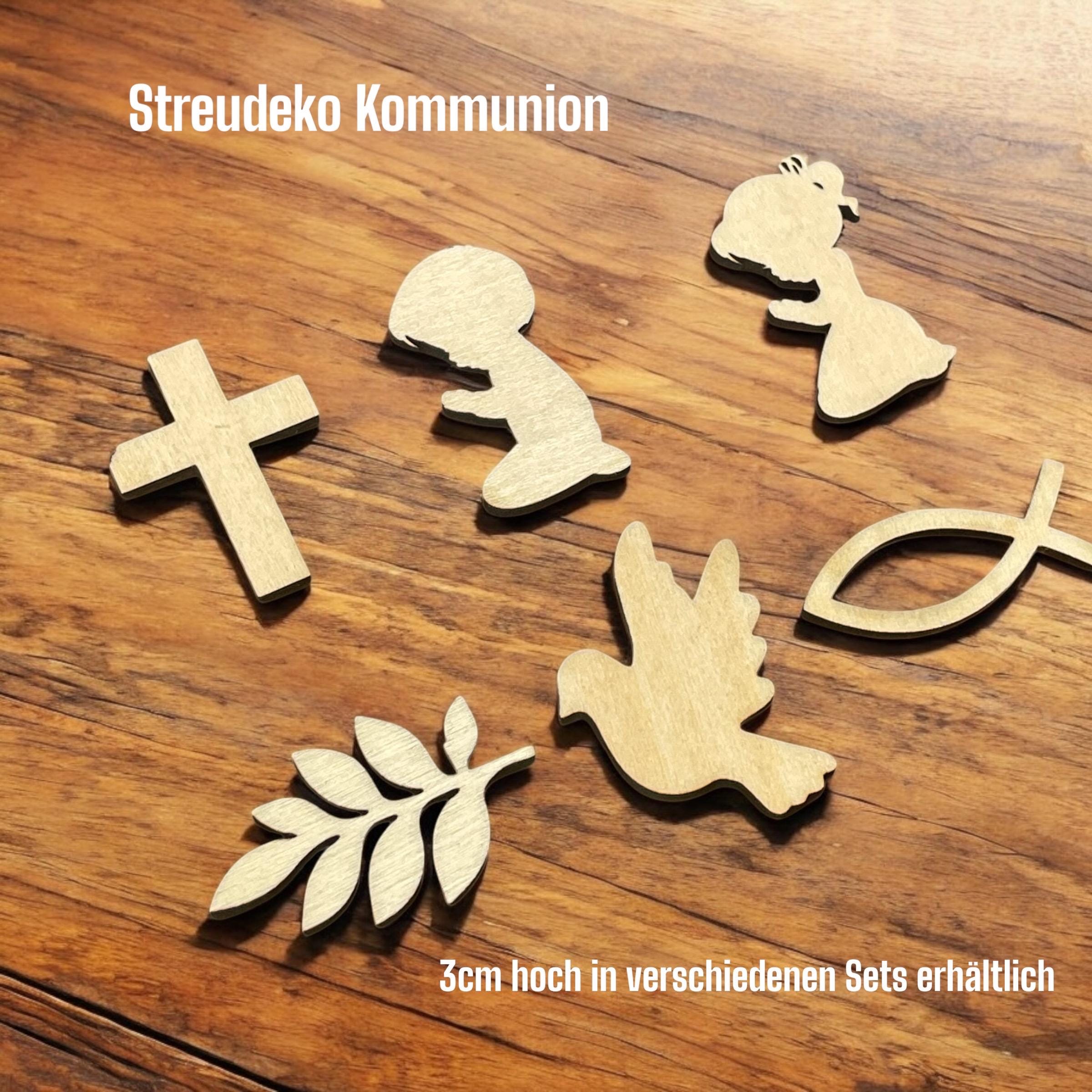 Sweet wooden scatter decoration for communion | confirmation | baptism Christian symbols handmade | elegant table decoration | dove, cross, branch etc.