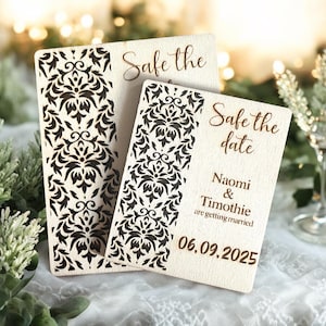 Salve os ímãs de data, lembrancinhas de casamento com nomes gravados e cartão de madeira customizável de data | Feito à mão e de alta qualidade - vintage