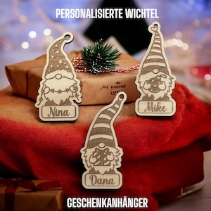 Personalisierte Wichtel | Geschenkanhänger mit Weihnachtsmotiven | Weihnachts-Deko | Anhänger Weihnachtsbaum | Geschenkverpackung