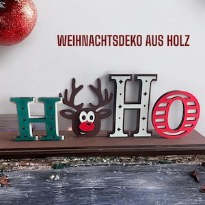 Christmas decoration wood HoHo - Reindeer decoration set - Christmas wooden decoration - Christmas decorations - Festive table decoration Christmas - Handmade