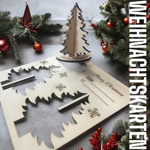 Weihnachtskarte aus Holz zum Versenden und Selbstbasteln - 3D Weihnachtsdeko zum Verschenken und Aufstellen - Personalisierbare Grußkarte