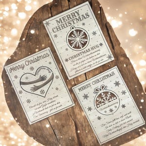 Houten kerstkaart met ornament - personaliseerbaar - houten kaart met begroetingstekst en verwijderbare kerstboomversieringen - kerstgroet