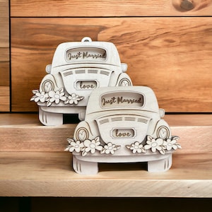 Regalo in denaro - matrimonio - biglietto di legno - biglietto di legno per regalare soldi - confezione regalo - macchina appena sposati - incisione su legno - laser