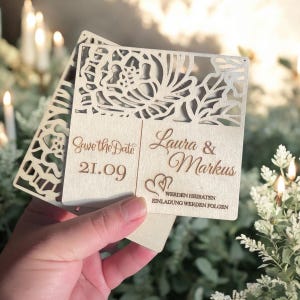 Save the Date Magnete, Gastgeschenke Hochzeit mit eingravierten Namen und Datum anpassbar Holzkarte| Handgefertigt und hochwertig - Vintage