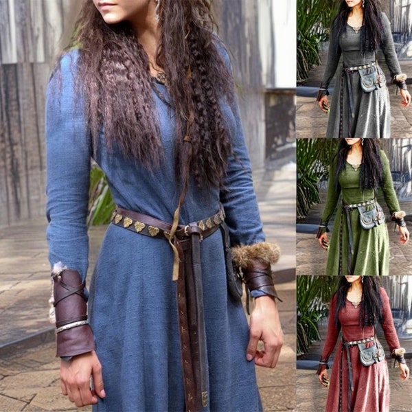 Renaissance Viking Celtic Dress, Ren Faire Medieval Cosplay Costume, Aesthetic Vintage Witch Dress, Unique Long Sleeves Gothic Fantasy Dress