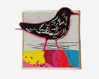 Colorful Abstract Bird Embroidered Iron-On Patch, Original Art - Messenger