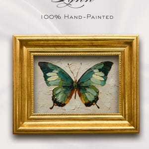 Green Butterfly Painting Canvas Textured Insect Artwork Green Wings Original Hand-Painted Unique Gift for Daughter or Office Decor