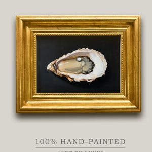 Oyster Shell with Pearl Original Hand-Painted Oil Painting extured Beach Wall Art for Modern Kitchen Coastal Bathroom Gift for Seafood Lover