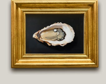 Oyster Shell with Pearl Original Hand-Painted Oil Painting extured Beach Wall Art for Modern Kitchen Coastal Bathroom Gift for Seafood Lover