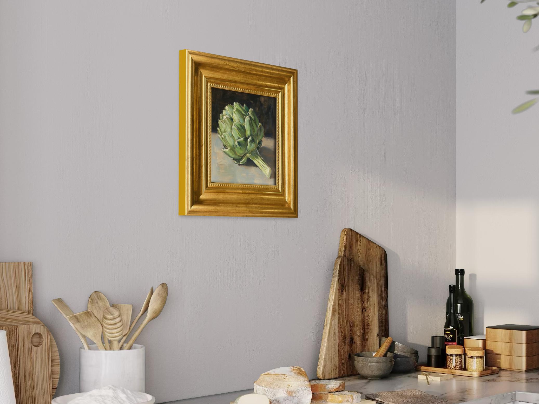 Green Artichoke Oil Painting on Canvas 4×4 Handmade Miniature Vegetable ...