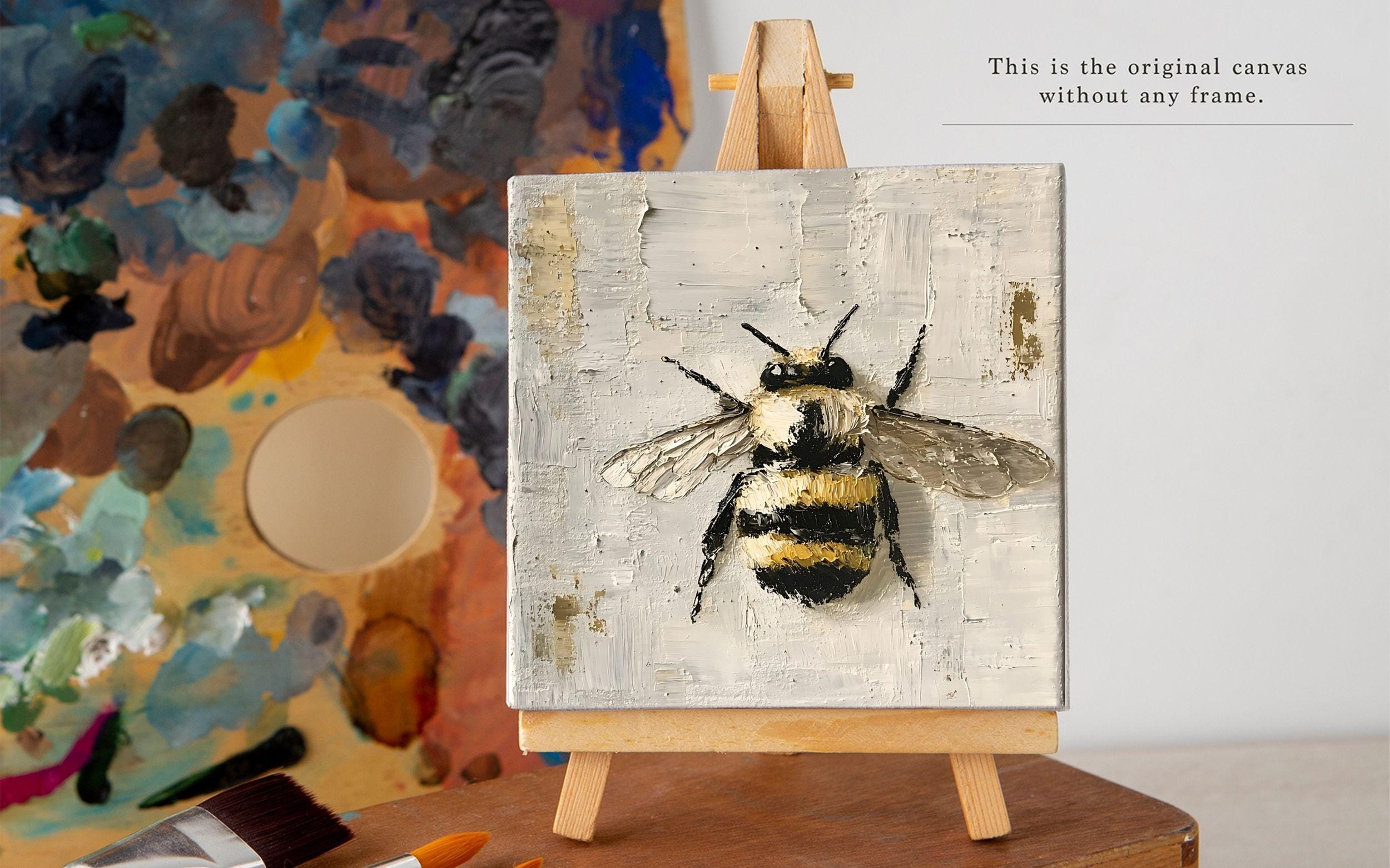 Mini Bumblebee Artwork Original Oil Painting Miniature Honeybee Canvas ...