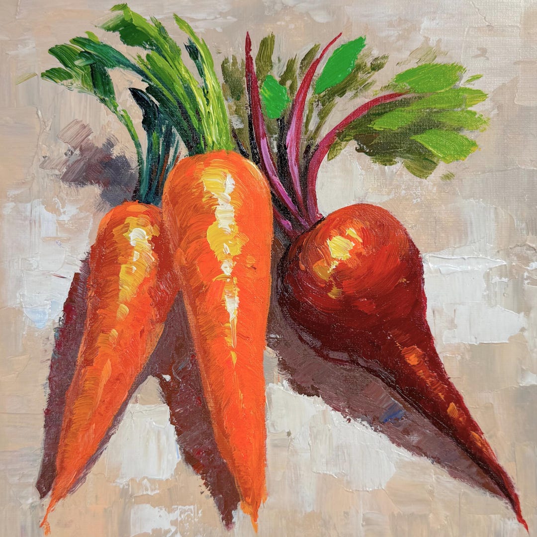 Fresh Carrots Oil Painting Realistic Vegetable Still Life Canvas Art ...